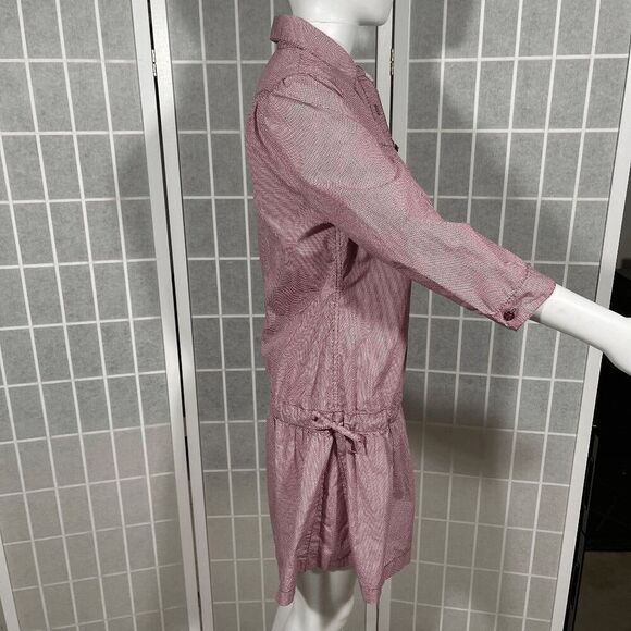 Trovata Burgundy Cinched Waist Mini Dress Button Front Long Sleeve Boho Size M - Picture 6 of 11